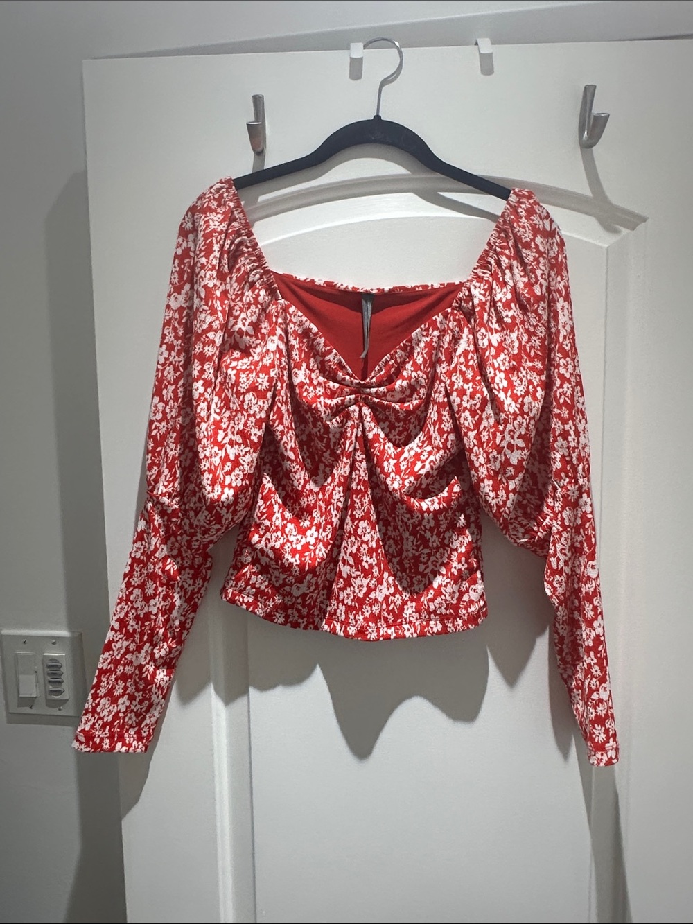 Anthropologie Red and White Floral Peasant Blouse